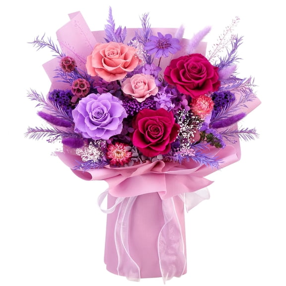 Preserved Flower Bouquet Real Roses Hydrangeas Mixed Arrangement for Gifts Home Decor