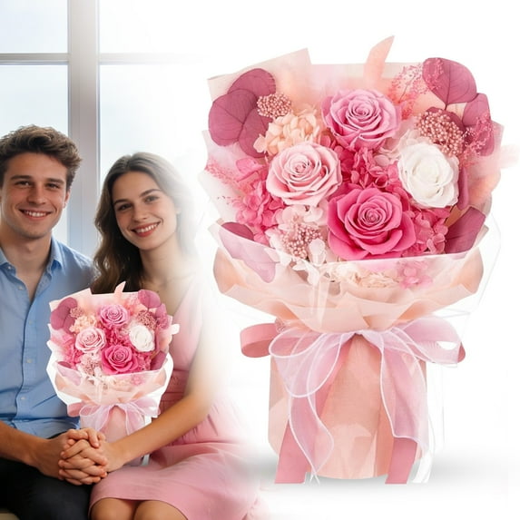 Preserved Flower Bouquet Red Bouquet Flowers with Gift Box Eternal Roses for Women Mom Wife Girlfriend Grandma Gift for Valentine Anniversary Birthday Christmas for Delivery