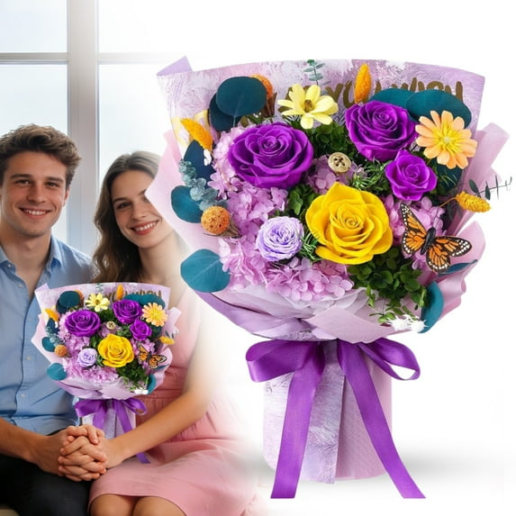 Preserved Flower Bouquet Red Bouquet Flowers with Gift Box Eternal Roses for Women Mom Wife Girlfriend Grandma Gift for Valentine Anniversary Birthday Christmas for Delivery