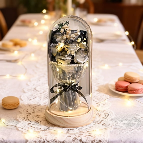Preserved Flower Bouquet with LED Light, Forever Roses Gift for Women Wife Girlfriend Mom, Romantic Valentines Day and Birthday Present