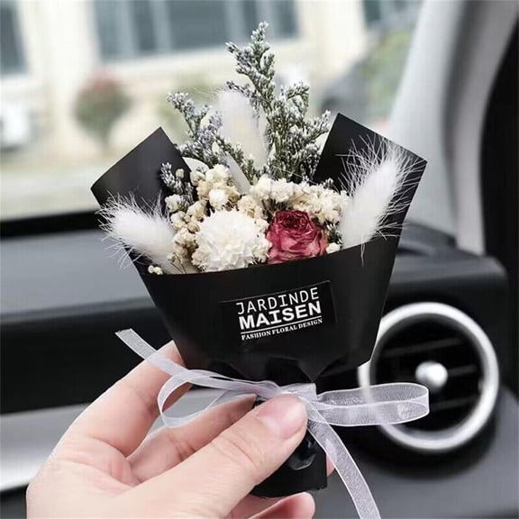 Preserved Flower Car Air Vent Clip Decoration with Rhinestone Accents & Scented Pads