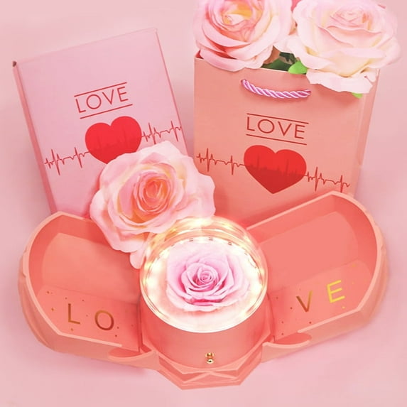 Preserved Flower Gifts for Women, Birthday Rose Flowers Gifts for Her, Anniversary Gift Ideas for Wife Girlfriend, Box Flower with Necklace Gifts for Mom Grandma(Pink)