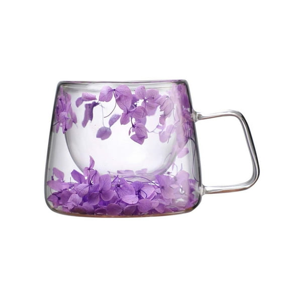 Preserved Flower Glass Mug | Double-Wall Insulated Clear Cup with Real Flowers | 200ml Capacity | Heat-Resistant Handle for Hot & Cold Drinks | Elegant Home & Office Decor