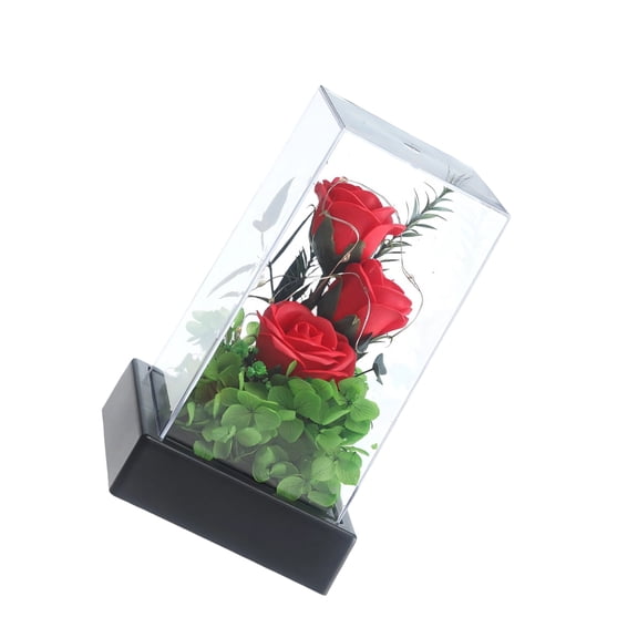 Preserved Flower Rose Flower Artificial Flowers Lasts in Acrylic Box,Handmade Rose Flowers with Led Light Ornament Gift