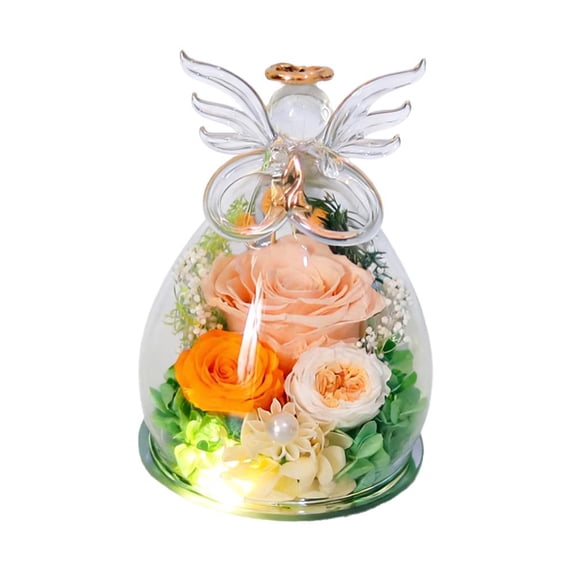 Preserved Flower Rose Gift for Women,Preserved Rose Forever Flower in Glass Angel Figurines with Light, EternalRose for Mom Valentines Day Anniversary for Wife Girlfriend,Valentines Present