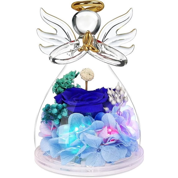Mothers Day Mom Gifts for Her,Preserved Flowers Rose in Glass Angel Figurines,Birthday Gifts for Women,Mothers Present from Daughter,Purple Flowers Angels for Grandma Wife Girlfriend Valentines