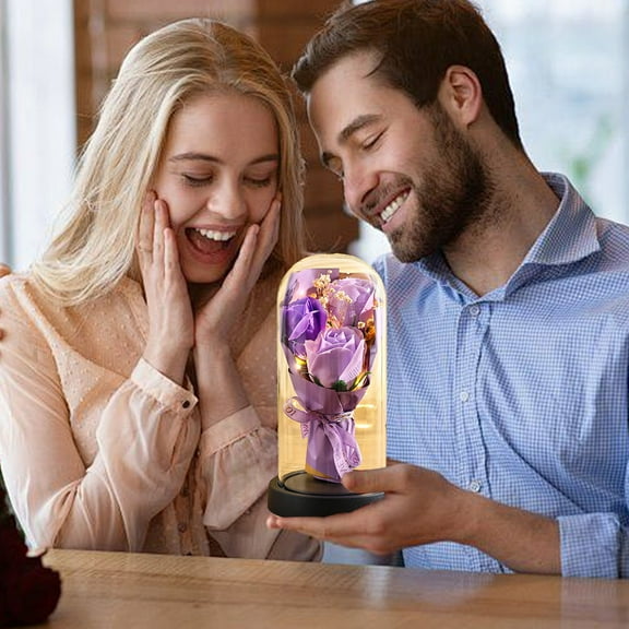 Preserved Flowers Bouquet,4.7x8.6inch LED Eternal Rose Bouquet,Handcrafted,Soft Lighting Creating Romantic Ambiance,Suitable for Mom Day,Valentines Day,Birthday Gifts