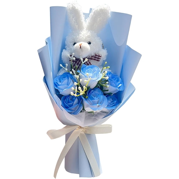 Preserved Flowers Bouquet with Rabbit Doll, Little Rabbit Preserved Flower Bouquet in Clear Box, Long-Lasting Eternal Rose Bouquet for Women Valentine's Day Gift Home Decor