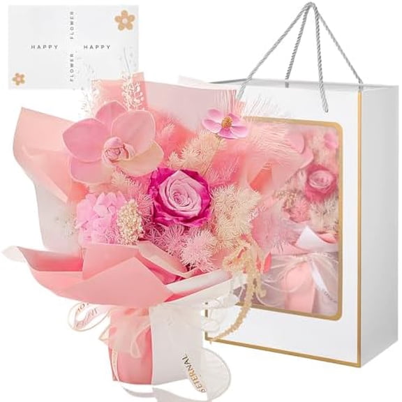 Preserved Flowers Bouquet for Women, Eternal Flower Bouquet in Present Box, Real Dried Rose for Valentine's, Birthday, Graduation, Pink-White Mix with Card$$Home Decor, Kitchen, & Other