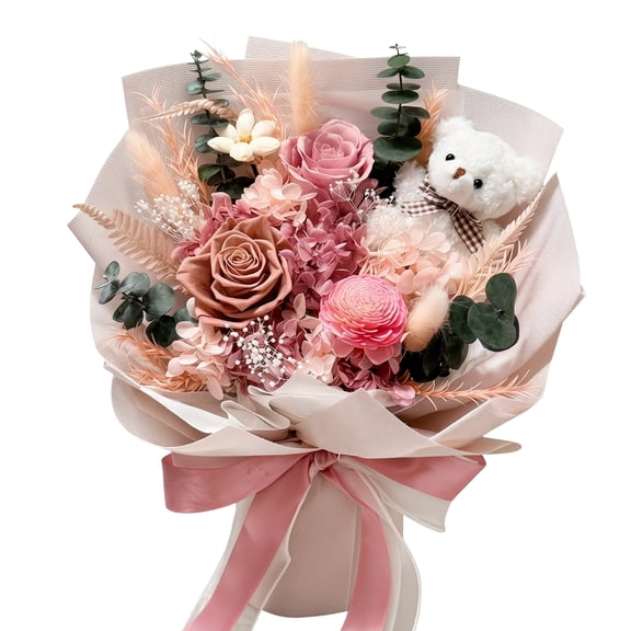 Preserved Flowers Bouquet with Pink Roses Gift for Mother's Day Birthday Valentine's Day Christmas