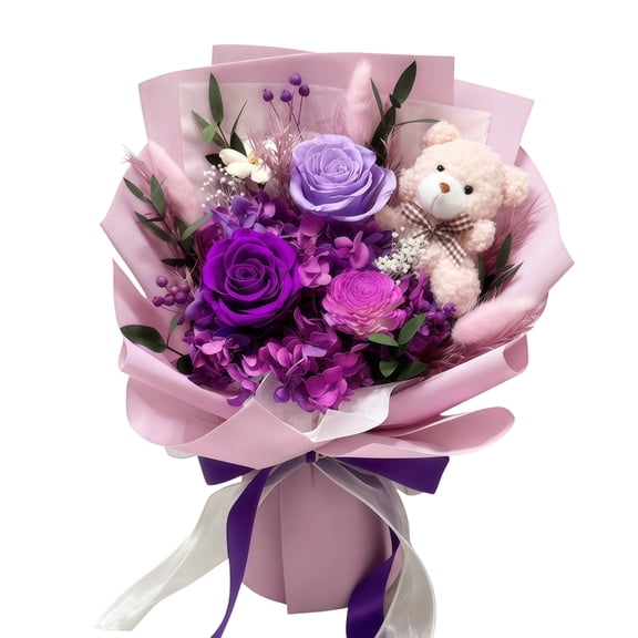 Preserved Flowers Bouquet with Purple Roses Gift for Mother's Day Birthday Valentine's Day Christmas