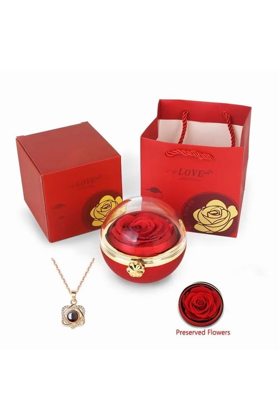 Preserved Flowers,Forever Rose with I Love You Necklace,Preserved Red Real Rose with Sterling Silver Necklace Birthday Gifts for Women Mom Girlfriend Valentines Day Mothers Day Christmas