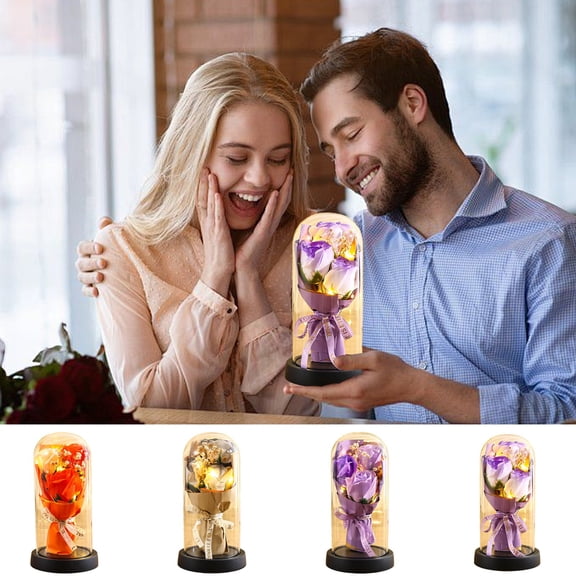 Preserved Flowers Gifts for Her Forever Flower Bouquet Light Up Rose Bouquet in A Glass Dome Eternal Rose Flower Gifts for Mom Women Wife Sister Mothers Day Valentines Day Birthday Gifts