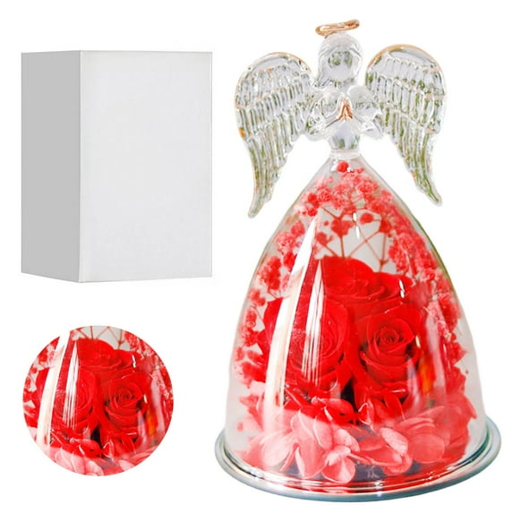 Preserved Flowers Rose Gifts for Women,Eternal Roses Forever Flower in Glass Angel Figurines for Delivery Prime Birthday Mother's Day for Girlfriend Grandma Wife Sister Daughter Valentine Christmas