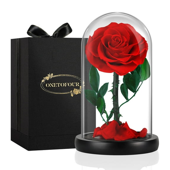 Preserved Flowers Roses in Glass Dome, Real Roses That Last Up to 5 Years, Mother’s Gifts for Her, Birthday Anniversary Gifts for Wife, Forever Flowers with Next-Day Delivery, Red (7.68 Inch)