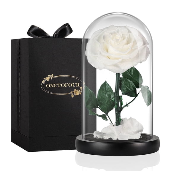Preserved Flowers Roses in Glass Dome, Real Roses That Last Up to 5 Years, Mother’s Gifts for Her, Birthday Anniversary Gifts for Wife, Forever Flowers with Next-Day Delivery, White (7.68 Inch)