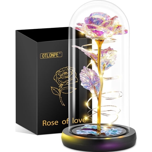 Preserved Forever Mothers Day Flower Gifts for Mom, Glass Light Up Rose Gifts for Women Grandma Girlfriend Wife Sister Her, Valentines Mothers Day Christmas Birthday Womens Gift (Colorful)