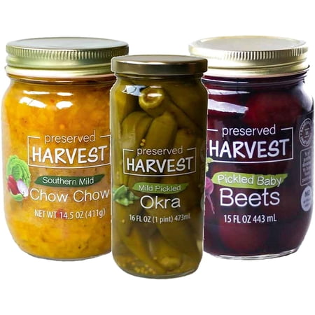 Preserved Harvest Mild Chow Chow, Baby Beets & Pickled Okra, Variety 3-Pack