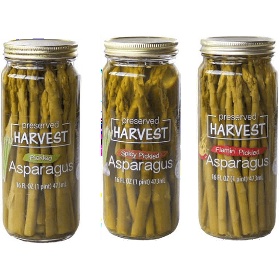 Preserved Harvest Mild, Spicy & Flamin' Pickled Asparagus, 16 fl. oz. Jars, Variety 3-Pack