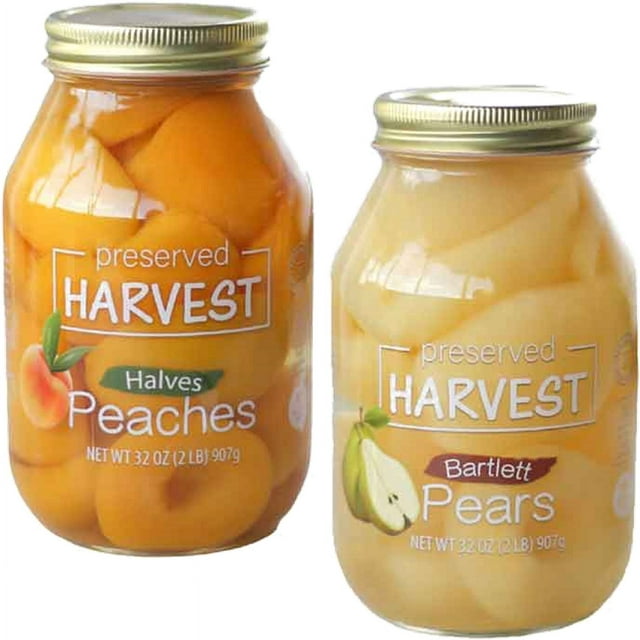 Preserved Harvest Peach Halves & Bartlett Pear Halves, Variety 2-Pack Quart Jars