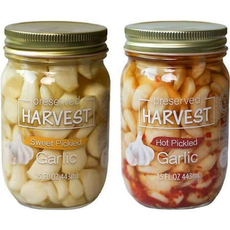Preserved Harvest Sweet Mild & Hot Pickled Garlic Cloves, 15 fl. oz. Jars, Variety 2-Pack