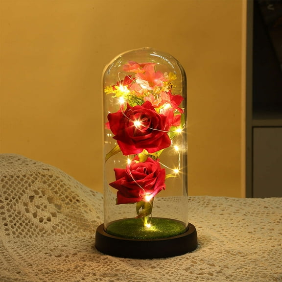 Preserved LED Rose in Glass Dome - Black Acrylic Base, Romantic Gift for Her on Valentine's Day, Anniversary & Birthday