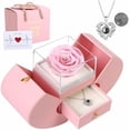 thumbnail image 1 of Preserved Real Pink Rose with I Love You Necklace 100 Languages, Gifts for Girlfriend, Women, Mom, Wife, Gifts Idea on Christmas, Valentine's Day, Mother's Day, Birthday, Anniversary, Thanksgiving, 1 of 6