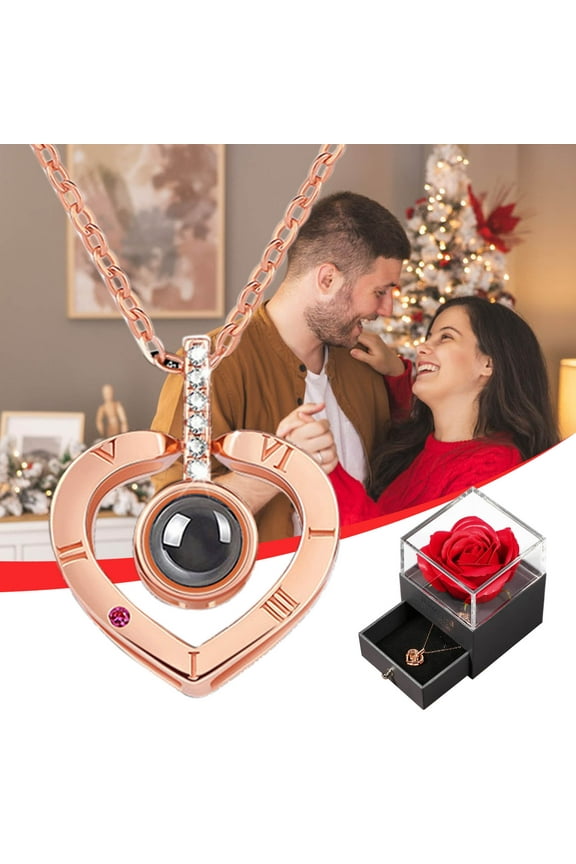 Preserved Real Red Rose,with I Love You Necklace in 100 Language,Eternal Flowers Rose Gifts for Mom Wife Girlfriend Grandma,Valentines Day Gifts for Her,Anniversary Birthday Gifts for Women