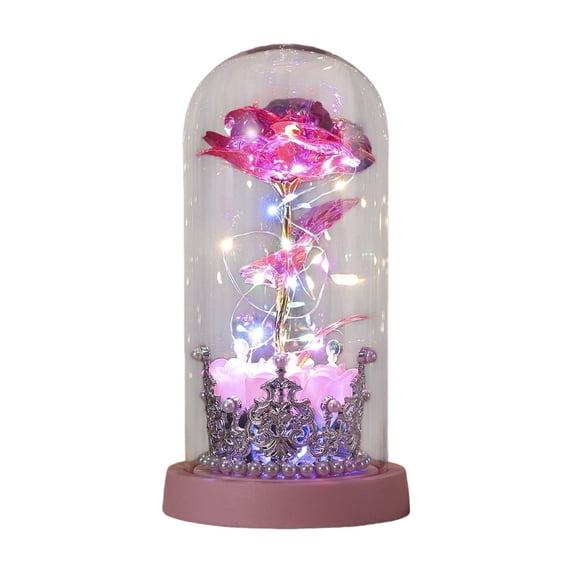 Preserved Real Rose in Glass Dome with LED Light, Romantic Rose Night Light Display, Eternal Flower Lightd Keepsake, Valentine's Day, Anniversary, Mother's Day Gift