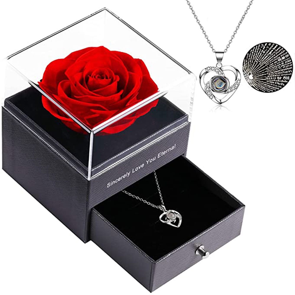Rose box with i love you necklace discount