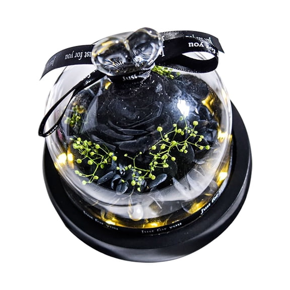 Preserved Real Rose with LED Light Eternal Flower Gift in Glass Dome, Forever Flowers Rose Gift for Birthday Anniversary Home Decoration Keepsake, Flowers Gift, 1Pc, Multicolor(Black,6x6x6.5")