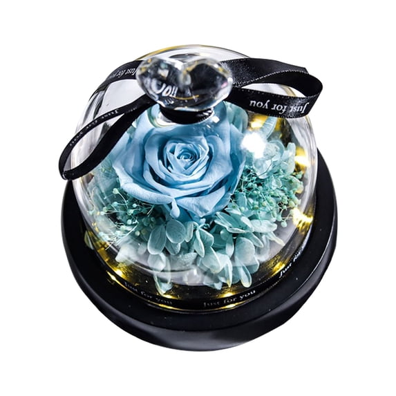 Preserved Real Rose with LED Light Eternal Flower Gift in Glass Dome, Forever Flowers Rose Gift for Birthday Anniversary Home Decoration Keepsake, Flowers Gift, 1Pc, Multicolor(Blue1,6x6x6.5")