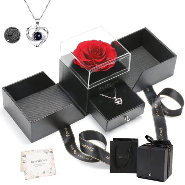 Preserved Rose With Necklace, Eternal Flower Rose With I Love You Necklace 100