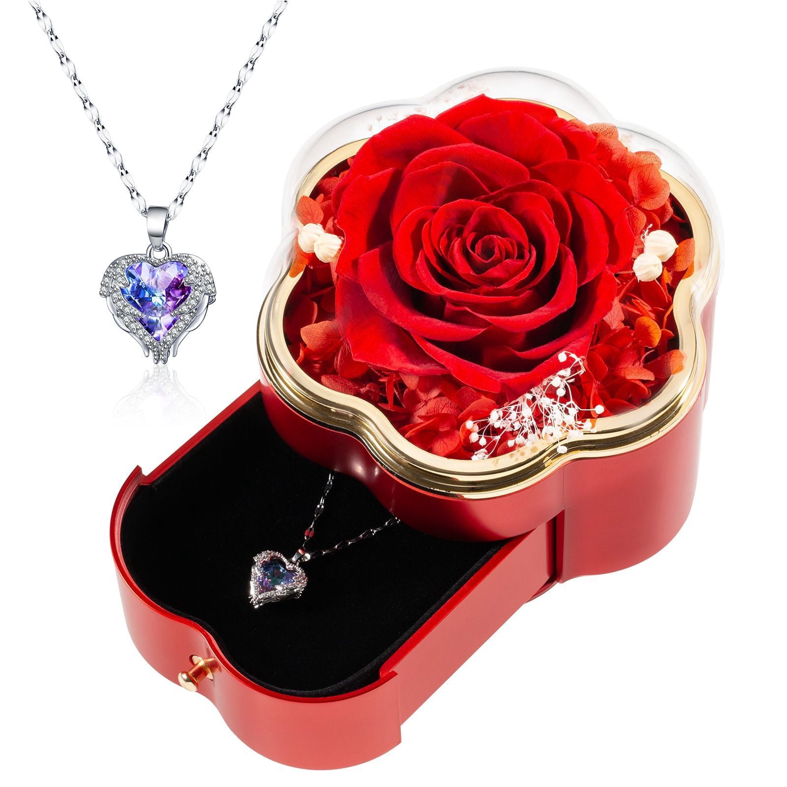Sinkoo Preserved Real Rose with Necklace Preserved Flowers Gift for Women Mom Grandma Wife, Forever Flowers with Necklace , Mother's Day, Birthday, Valentine's Day Gifts for Her
