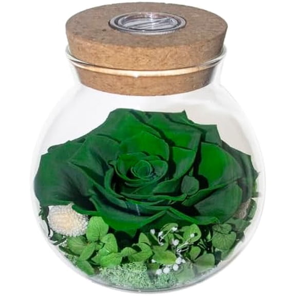 Preserved Real Roses with Colorful Mood Light ing Bottle,Eternal Rose,Never Withered Flowers,for Bedroom Party Table Decor, Christmas Decorations,a Gifts for Women 4.3inch1pcs (Green)
