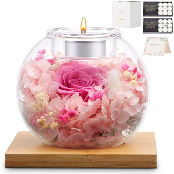 Preserved Real Roses in Glass Dome, Eternal Flowers with Scented, Romantic Gifts for Women, Wife, Girlfriend on Valentine's Day Anniversary and Birthday, Thanksgiving Day, Christmas Day, Pink