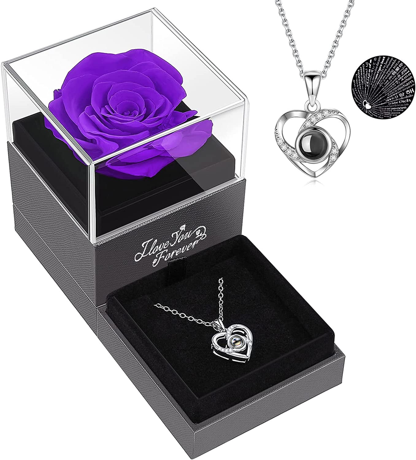 Eternal flower Preserved Real Rose-Crystal Necklace Handmade Fresh Rose  ,Love Heart Pendant Necklace Jewelry Gifts,Mother's Day Valentine's Day  Gifts