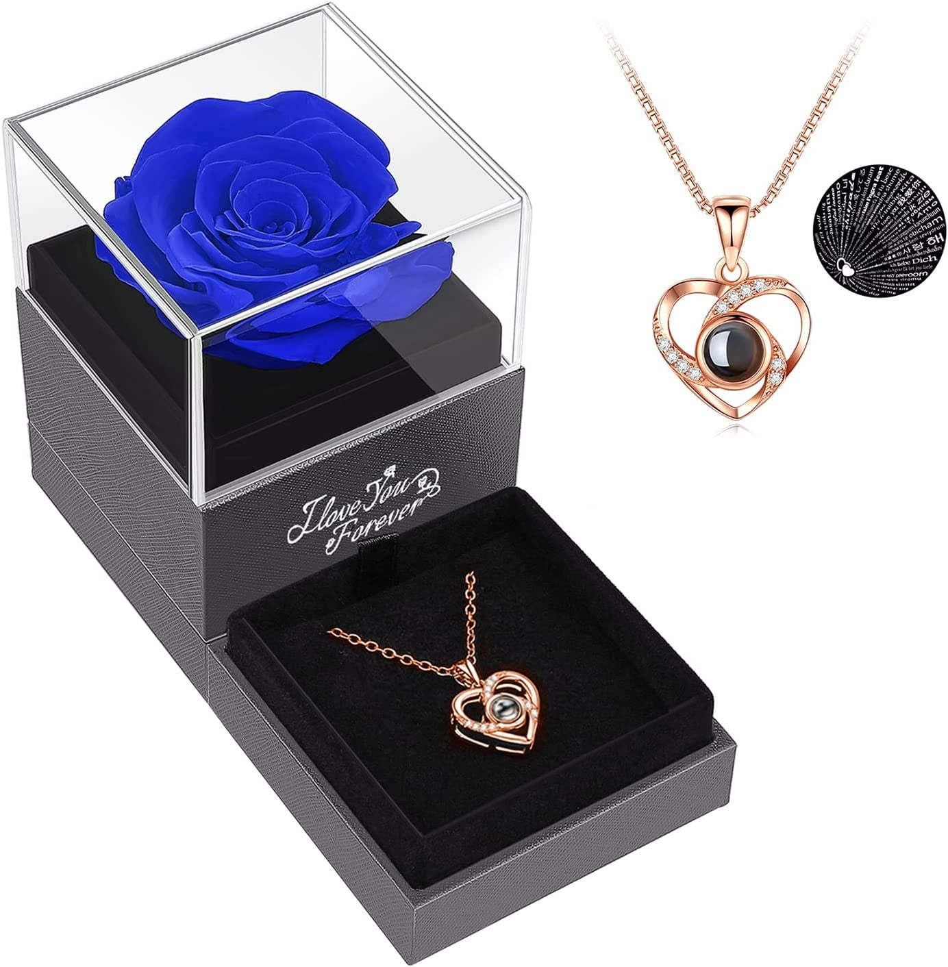 Preserved Real Red Rose In Glass - "I Love You" In 100 Languages, Romantic Gift For Her