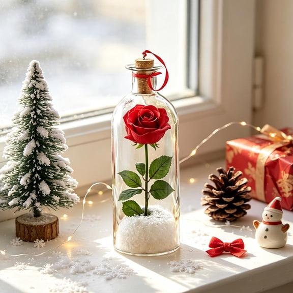 Preserved Red Rose in Bottle with Voice Recorder Romantic Talking Keepsake Gift, Personalized Audio Message for Lovers, Christmas & Anniversary 7in