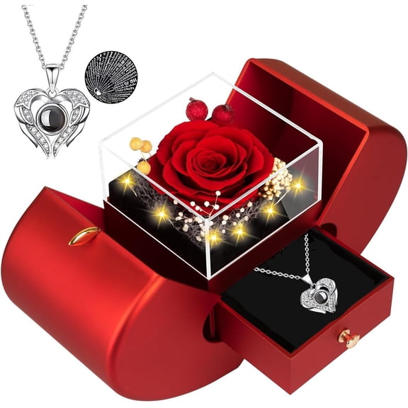 Preserved Red Rose Flower Gift Box with LED Lights, Romantic for Women, Ideal Mom Wife Girlfriend on Mother's Day, Valentine's Christmas, Birthdays Anniversary (Red)