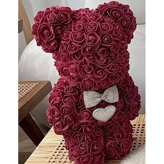 Preserved Rose Bear Plush Gift for Valentine Anniversary Home Decor