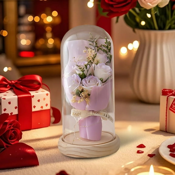 Preserved Rose Bouquet | Artificial Floral Arrangement | Long-Lasting, No Maintenance, Romantic Gift, Desktop Ornament, Pink Red Purple Yellow | 8.46in | Sentimental Keepsake