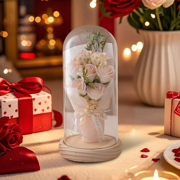 Preserved Rose Bouquet, Long-Lasting Romantic Gift, Plastic Artificial Flower Arrangement Desktop Decoration for Valentine's Day Wedding Anniversary, Pink