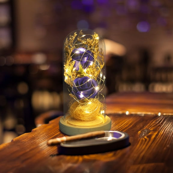 Preserved Rose Enchanted Rose Red Silk Rose In Glass Dome With LED Lights Pine Base,Romantic Home Decor Gifts For Mom Women Valentines Day Christmas Mothers Day Wedding Anniversary Birthday