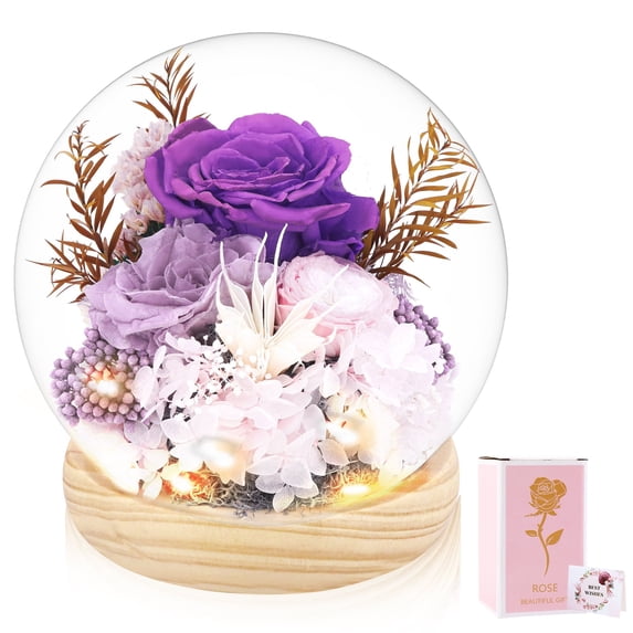 Woman In Flowers Preserved Rose Flowers for Women, Flowers Bouquet in Glass Dome with ...