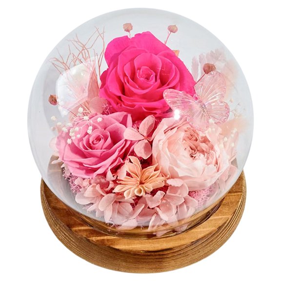 Preserved Rose Flowers in Glass Dome for Birthday Gifts, Christmas, Valentines, Anniversary, Wedding, Thanksgiving, Mothers Day-Rose red