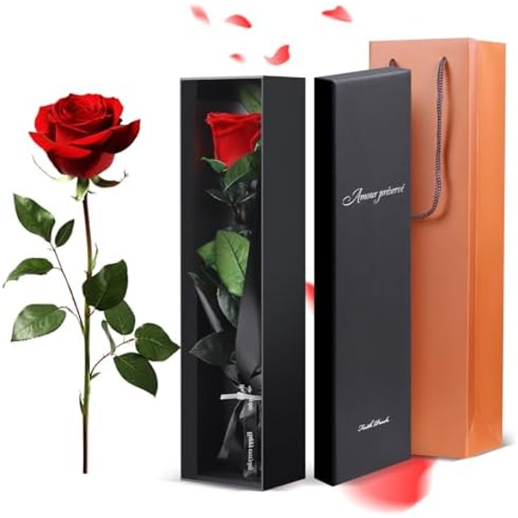 Preserved Rose Gift for Mom, Valentines Mothers Day 12'' Preserved Rose Flower Gifts with Elegant Gift Box & Bags, Large Flowers Roses for Her, Women, Girlfriend, Wife Anniversary Romantic Gift (Red)