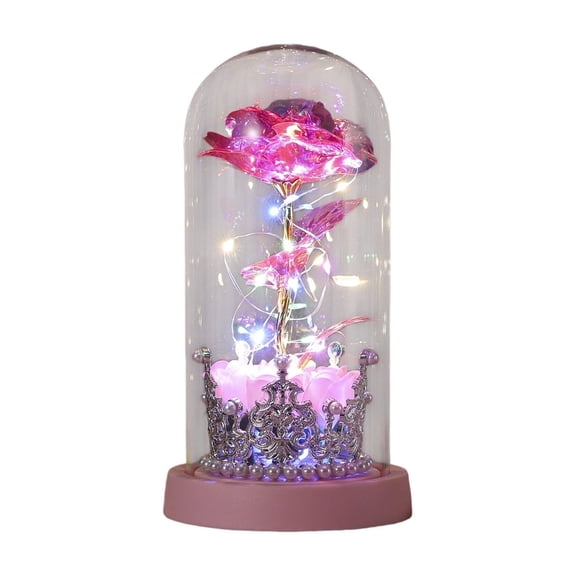 Preserved Rose in Glass Dome with LED Light, Real Forever Rose Night Light, Romantic Illuminated Flower Display Gift for Women Valentine's Day Anniversary Birthday