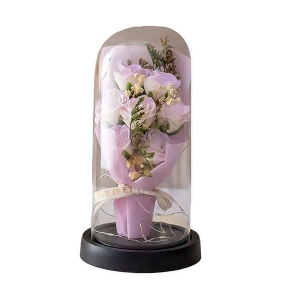 Preserved Rose in Glass Dome with LED Light - Romantic Valentine's Day, Anniversary, Mother's Day Gift for Her, Wife, Girlfriend, Birthday Present with Eternal Flowers