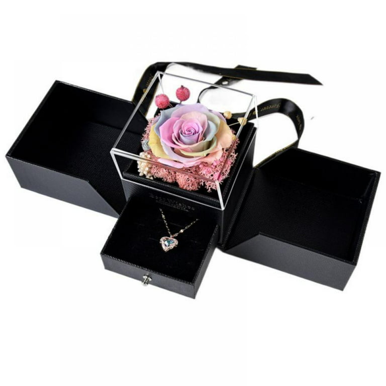 Rose Gift Box, Jewelry Gift Box with Heart Shaped Necklace Jewelry  Packaging Box Valentine's Mother's Day Anniversary Wedding Romantic Gift  for Her